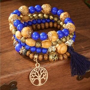 Sapphire Blue Boho Beaded Bracelet Set NEW 🏷️